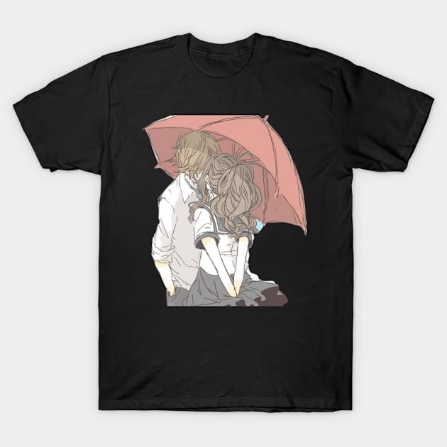 Umbrella  kissing couple T-Shirt by Alemway